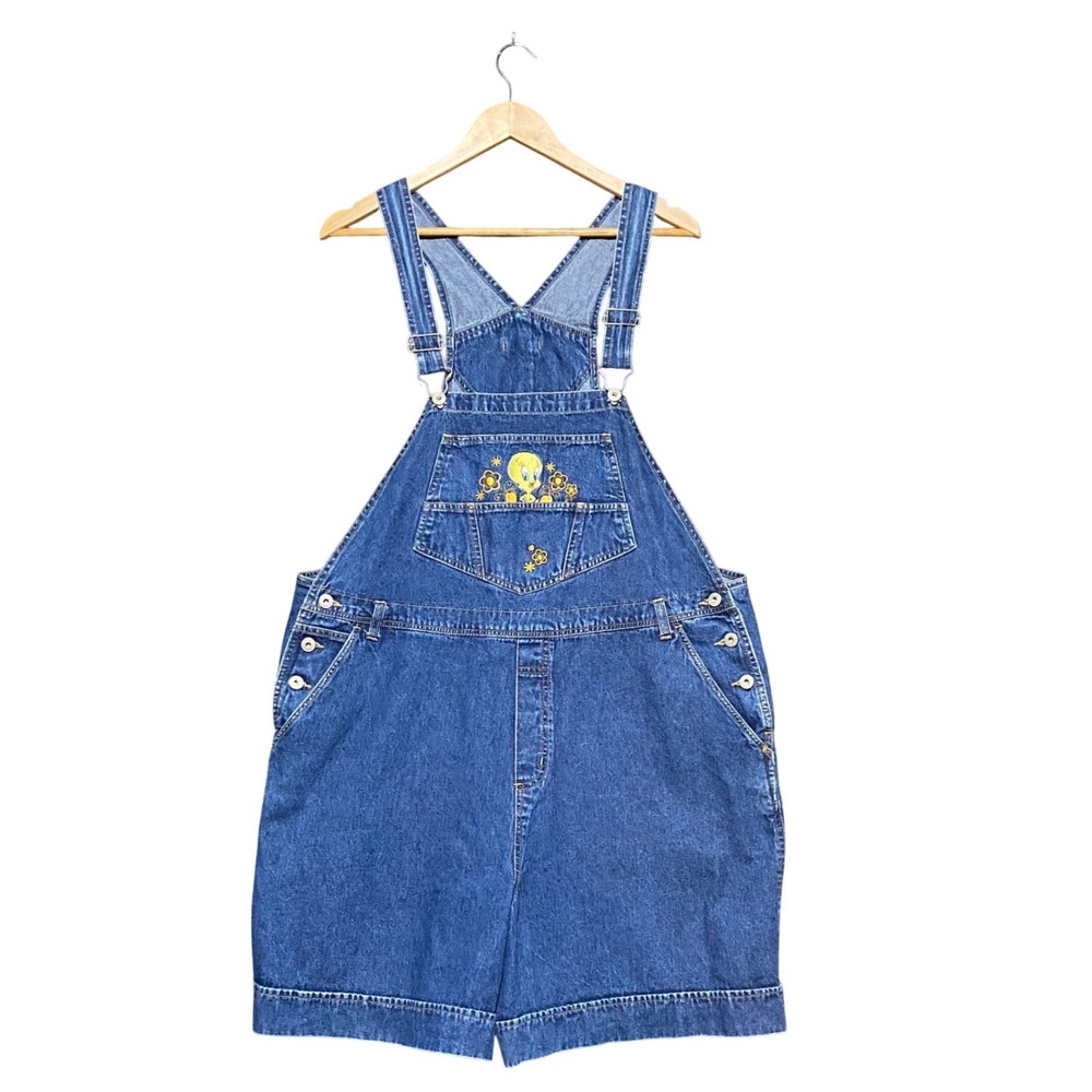 Vintage 2001 Looney Tunes Tweety Bird Denim Shortalls Blue Plus Size 22W 90s Y2K